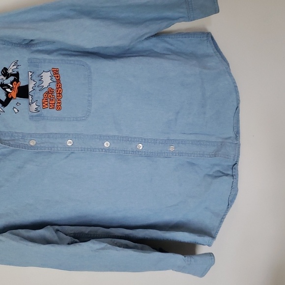 Warner brothers daffy duck 'stressed' denim button down shirt, women's size XS - Picture 4 of 5